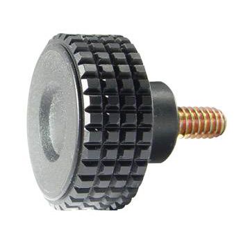 Hand Knob, Round Knurled Plastic Head w/ Plated Steel Stud, 1/4