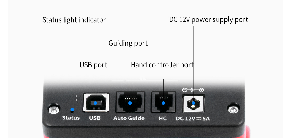 ZWO AM3 Harmonic Drive Mount USB and Power Ports